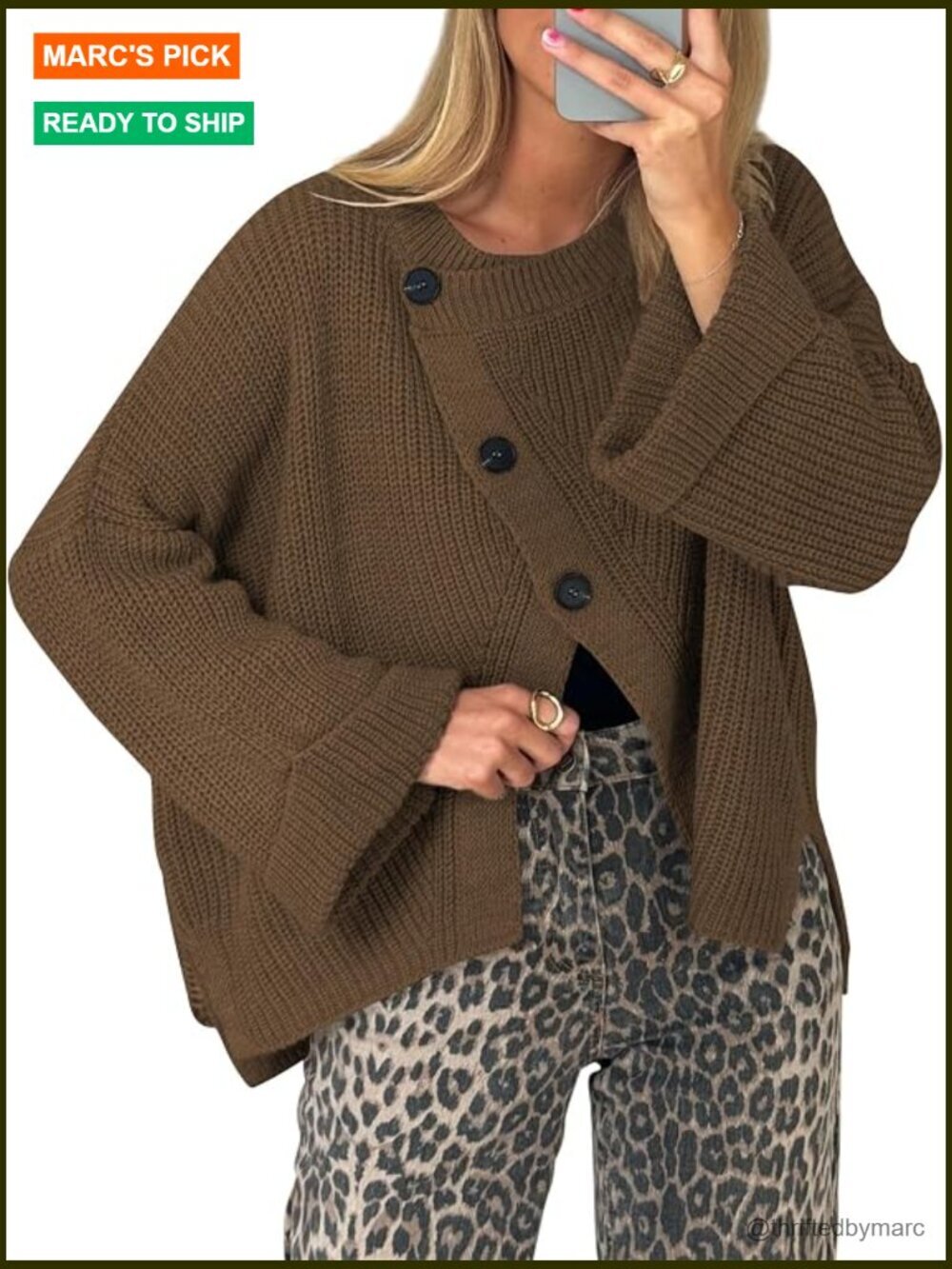 Oversized Chunky Cardigan Crewneck Button Down Long Sleeve Knit Fall Winter